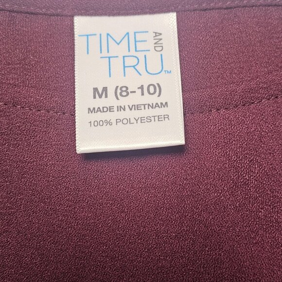 Time And Tru Womens Bell Sleeve Burgundy Blouse With Lace-Up Detail Size M - Picture 3 of 6